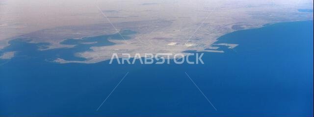 Aerial view of Ras Al Khair and the Jubail Marine Area in Saudi Arabia.