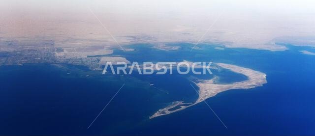 Aerial view of Al Batinah Island and the Jubail Marine area in Saudi Arabia. Aerial view of Al Batinah Island and the Jubail Marine area in Saudi Arabia.