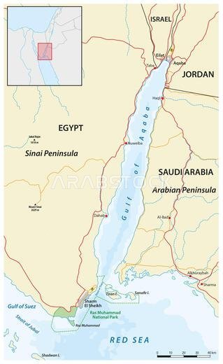 Map of the Gulf of Aqaba, Red Sea