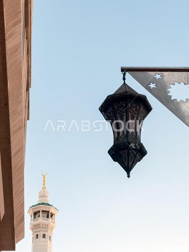 Old metal streetlamp near Masjid al-Haram in Mecca, Saudi Arabia.