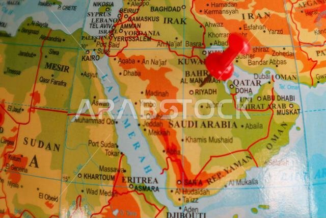 The capital city of riyad, , kigdom of saudi arabia country, is marked with a red pin on the globe