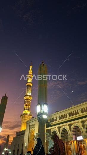 Medina, Saudi Arabia - March 6, 2024: The atmosphere in the courtyard of Al-Masjid an-Nabawi