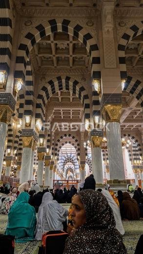 Medina, Saudi Arabia - March 5, 2024: The atmosphere in the Al-Masjid an-Nabawi before prayer