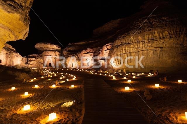 Live theater during Hegra After Dark at the ancient Nabataean city of Hegra (UNESCO World Heritage Site near AlUla, Saudi Arabia