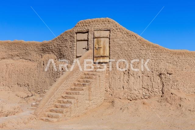 Restored ancient traditional mud-brick houses at the Old Town of AlUla, Saudi Arabia
