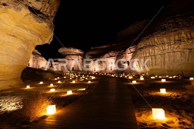 Live theater during Hegra After Dark at the ancient Nabataean city of Hegra (UNESCO World Heritage Site near AlUla, Saudi Arabia