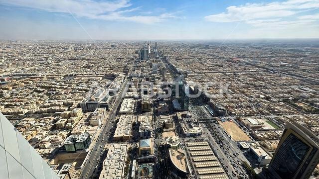 Stunning wide-angle aerial panorama of Riyadh from the Kingdom Tower in Saudi Arabia