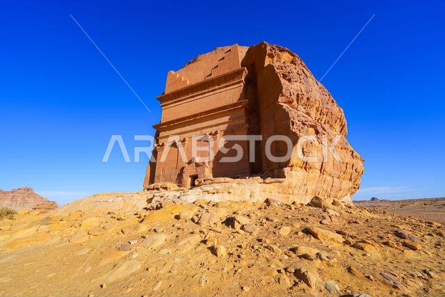 The majestic Tomb of Lihyan son of Kuza in Hegra, an ancient nabataean city in the desert of Saudi Arabia