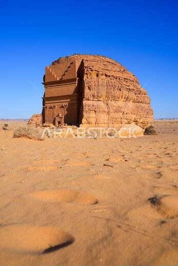 The majestic Tomb of Lihyan son of Kuza in Hegra, an ancient nabataean city in the desert of Saudi Arabia