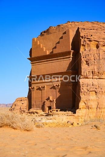 The majestic Tomb of Lihyan son of Kuza in Hegra, an ancient nabataean city in the desert of Saudi Arabia