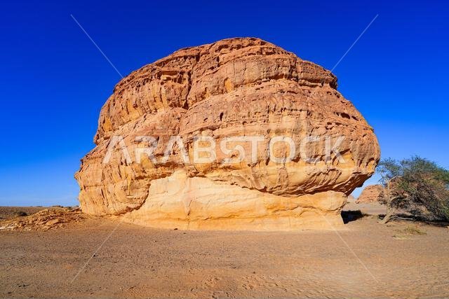 Back of the Tomb of Lihyan son of Kuza in Hegra, an ancient nabataean city in the desert of Saudi Arabia