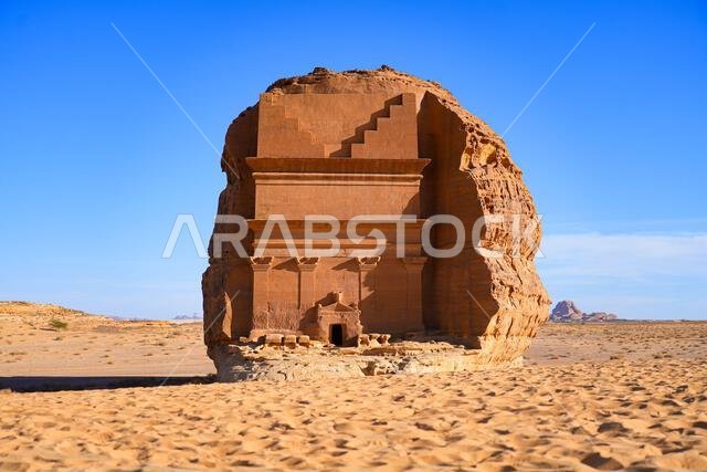 The majestic Tomb of Lihyan son of Kuza in Hegra, an ancient nabataean city in the desert of Saudi Arabia