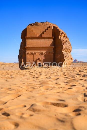 The majestic Tomb of Lihyan son of Kuza in Hegra, an ancient nabataean city in the desert of Saudi Arabia