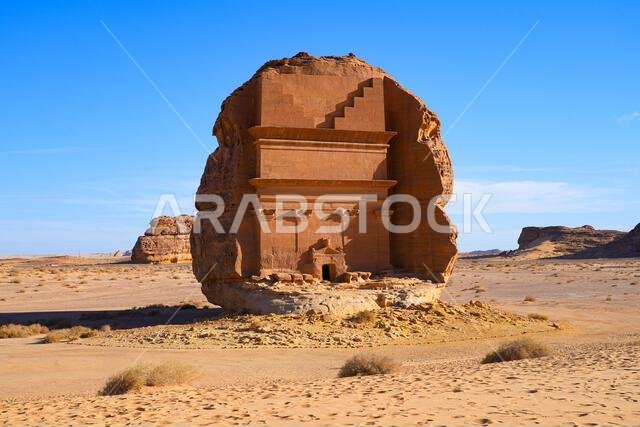 The majestic Tomb of Lihyan son of Kuza in Hegra, an ancient nabataean city in the desert of Saudi Arabia