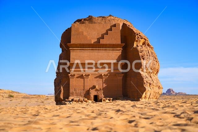 The majestic Tomb of Lihyan son of Kuza in Hegra, an ancient nabataean city in the desert of Saudi Arabia
