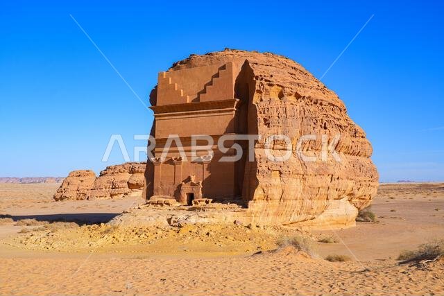 The majestic Tomb of Lihyan son of Kuza in Hegra, an ancient nabataean city in the desert of Saudi Arabia