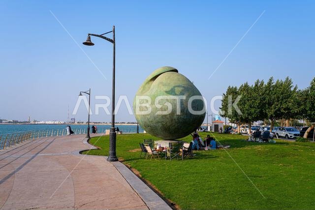 Modern bronze sculpture at the Jeddah Corniche Park on the Red Sea coast in Saudi Arabia