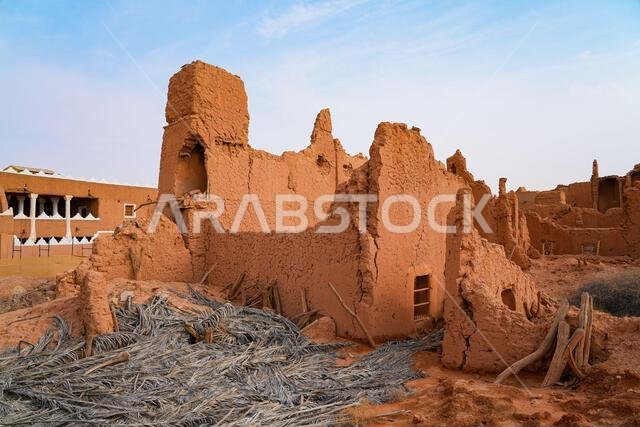Crumbling mud brick ruins of an ancient building in the historic village of Shaqra, Saudi Arabia