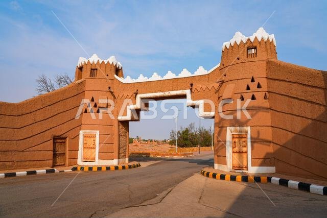 The monumental adobe South Gate to the historic heritage village of Shaqra, Saudi Arabia
