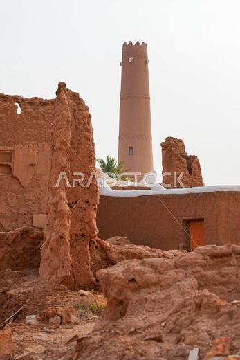 Crumbling mud brick ruins of an ancient building in the historic village of Shaqra, Saudi Arabia