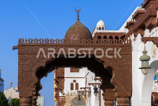 Roof in Hijazi-style of the main entrance to the mosque at the Al Tayebat International City Museum in Jeddah, Saudi Arabia