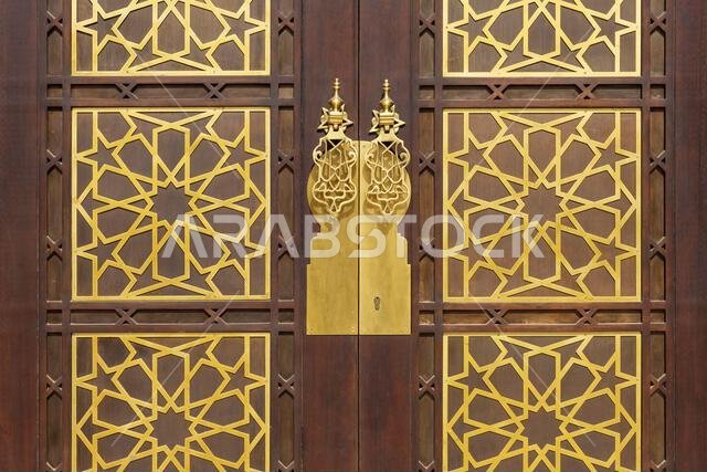 Close-up of the intricate details of one of the exterior doors of Al Rajhi Grand Mosque (2024) in Riyadh, Saudi Arabia