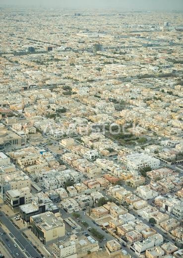 View from the top of the Kingdom Centre Tower looking over Riyadh, the capital city of Saudi Arabia