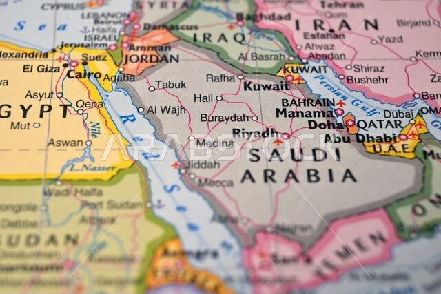 Buraydah Saudi Arabia on World Map Close Up Macro Defocused Background Geographic Image