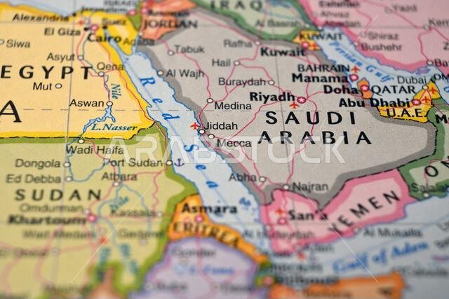 Jeddah Saudi Arabia on World Map Close Up Macro Defocused Background Geographic Image