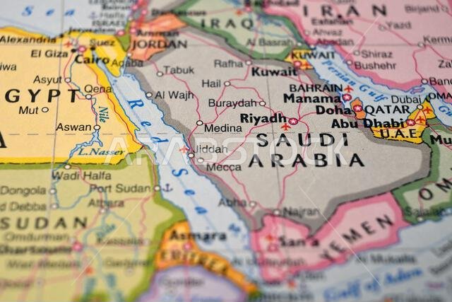 Jeddah City Saudi Arabia on World Map Close Up Macro Defocused Background Geographic Image