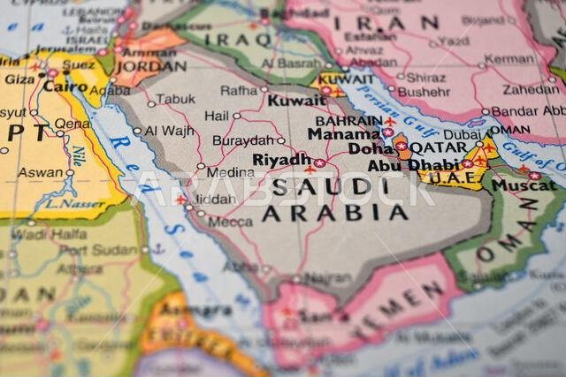 مدينة الرياض، المملكة العربية السعودية، على خريطة العالم، صورة مقربة، خلفية غير واضحة، صورة جغرافية