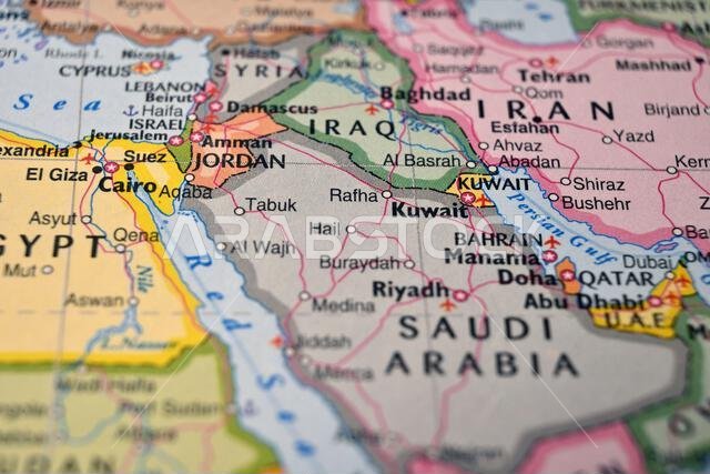 "Hail Saudi Arabia on World Map Close Up Macro Defocused Background Geographic Image
