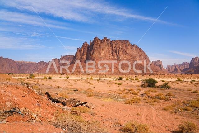Massive sandstone mountain range in the heart of Wadi Al Disah near Tabuk in Saudi Arabia