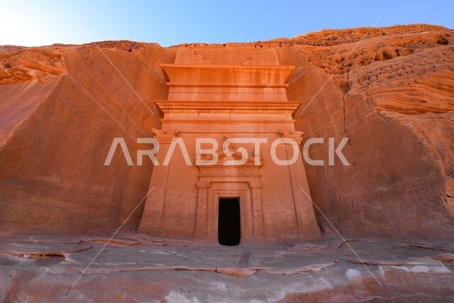 Ancient Nabataean rock-cut tombs at Jabal AlBanat necropolis in Hegra, AlUla, Saudi Arabia Ancient Nabataean rock-cut tombs at Jabal AlBanat necropolis in Hegra, AlUla, Saudi Arabia