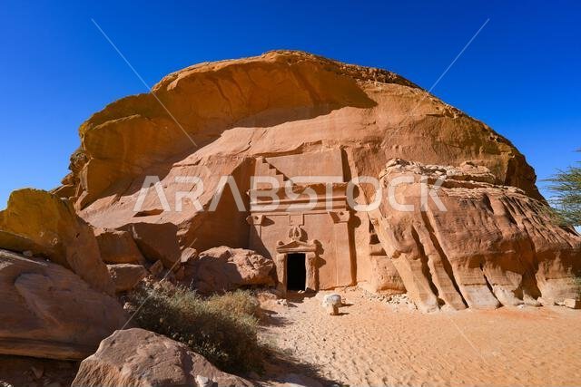 Ancient Nabataean rock-cut tombs at Jabal AlBanat necropolis in Hegra, AlUla, Saudi Arabia Ancient Nabataean rock-cut tombs at Jabal AlBanat necropolis in Hegra, AlUla, Saudi Arabia