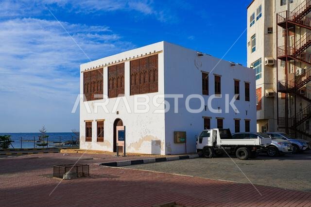 Traditional Hijazi style building in the historic old town of Umluj, Saudi Arabia