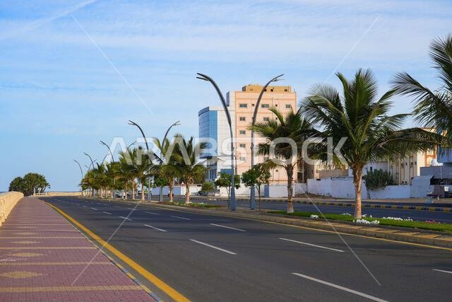 Peaceful waterfront promenade overlooking the Red Sea in Umluj, Saudi Arabia