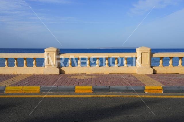 Peaceful waterfront promenade overlooking the Red Sea in Umluj, Saudi Arabia