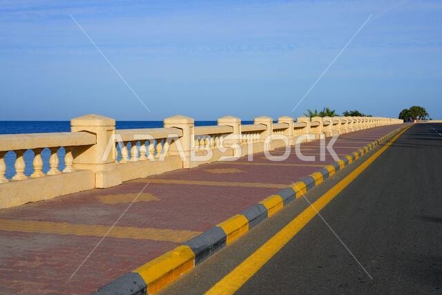 Peaceful waterfront promenade overlooking the Red Sea in Umluj, Saudi Arabia