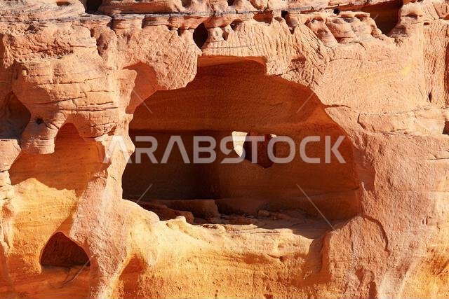 Unfinished Nabataean rock-cut tomb at the Jabal AlAhmar site in Hegra, AlUla, Saudi Arabia