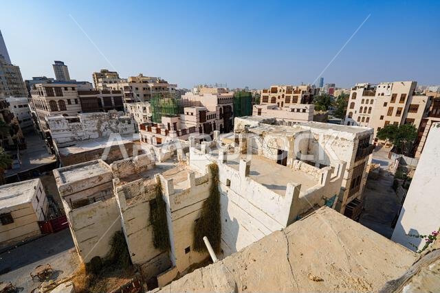 Rooftop panoramic view of the historic Al-Balad district in Jeddah, Saudi Arabia