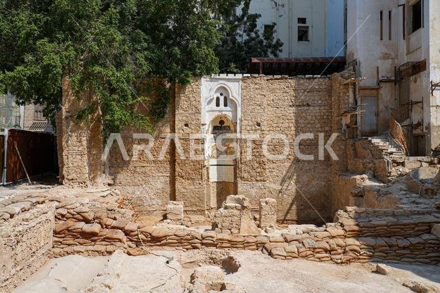 Detailed view of an ancient wall niche in historic Al-Balad, the Old Town of Jeddah, Saudi Arabia