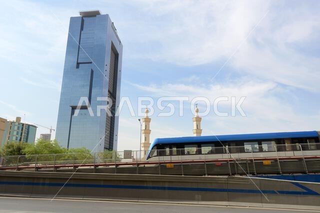 The modern metro train in Riyad, Saudi Arabia.