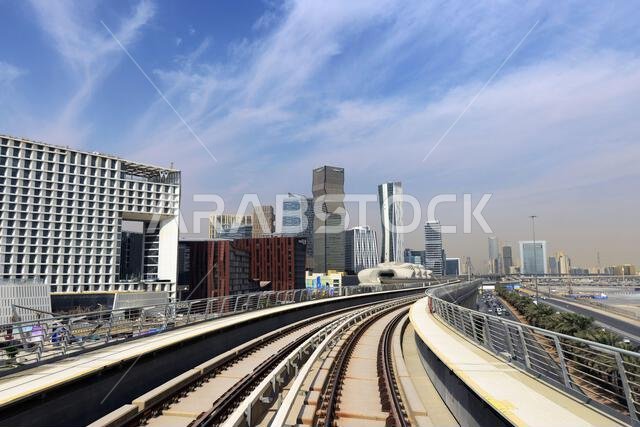 The modern metro train in Riyad, Saudi Arabia.
