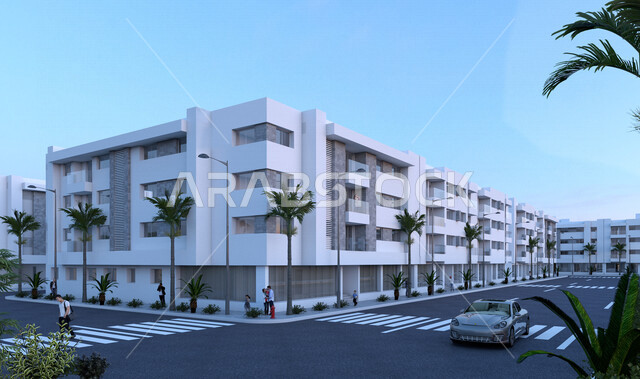 مخطط ثلاثي الابعاد لمجمع سكني فاخر, كومباوند, عمائر سكنيه, تصميم معماري هندسي حديث, الهندسه المعماريه في المملكه العربيه السعوديه