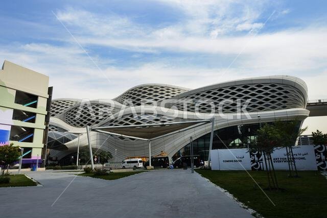 The modern and beautiful KAFD metro station in Riyadh, Saudi Arabia.