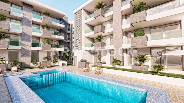 مخطط ثلاثي الابعاد لمجمع سكني فاخر, كومباوند, عمائر سكنيه, تصميم معماري هندسي حديث, الهندسه المعماريه في المملكه العربيه السعوديه