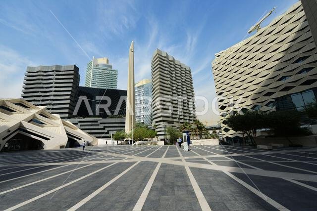 Beautiful modern buildings at KAFD in Riyadh, Saudi Arabia.