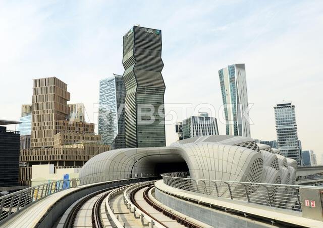 The modern and beautiful KAFD metro station in Riyadh, Saudi Arabia.