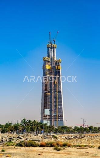 Jeddah, Saudi Arabia - February 11, 2026: The Jeddah Tower, currently under construction, rises above the Red Sea corniche in the Obhur Al-Shamaliyah Jeddah, Saudi Arabia - February 11, 2026: The Jeddah Tower, currently under construction, rises above the Red Sea corniche in the Obhur Al-Shamaliyah